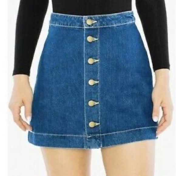 American Apparel Denim Button Down A Line Mini Blue Jean Skirt, Size S - Picture 8 of 9